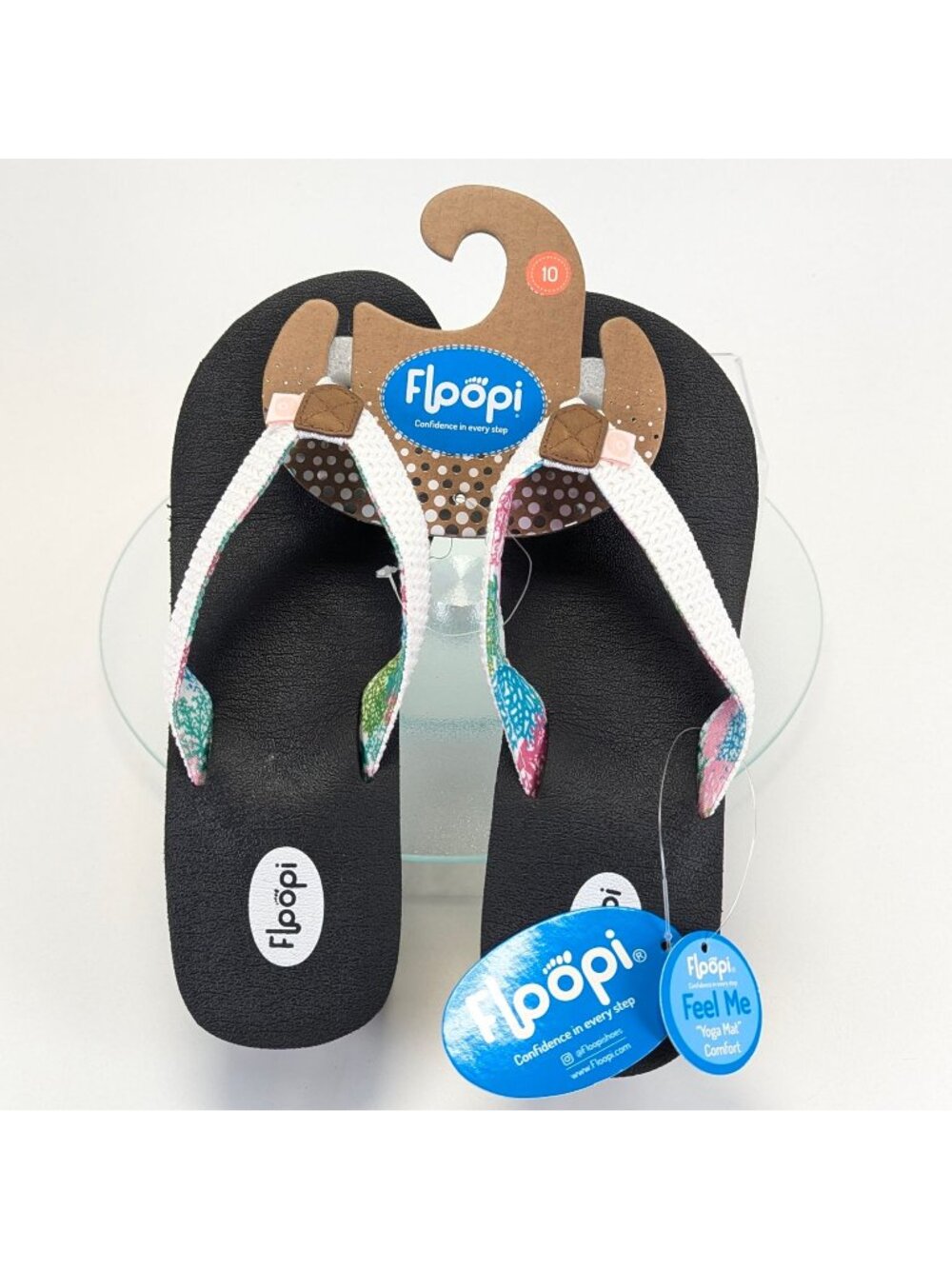 Floopi Womens Size 10 Flip Flops Yoga Mat Sandals Colorful Strap Wedge - NWT